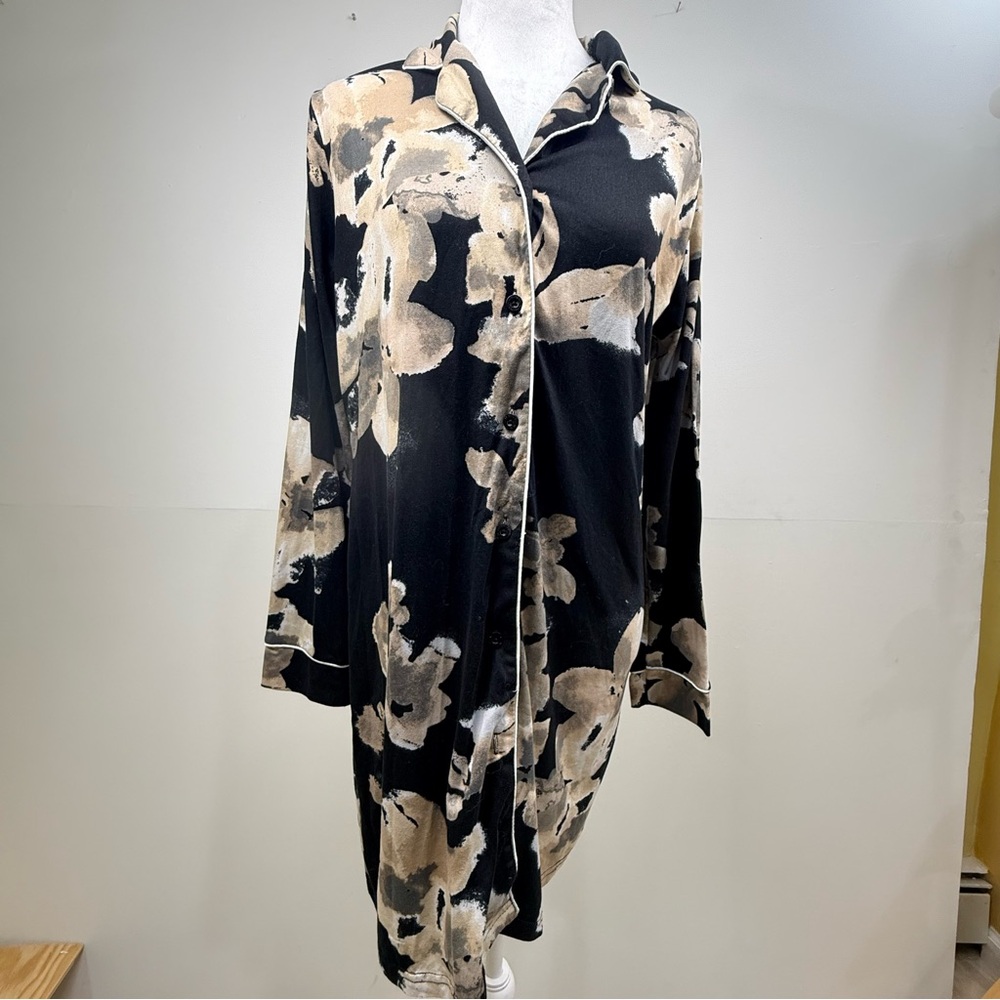 Nicole Miller New York Floral Lounge Sleep Shirt Button Front Relaxed Night Smal - Picture 6 of 13